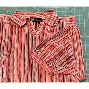 The Kesh shop mens XL Vintage wovenTextile Striped crochet style V-neck Pullover